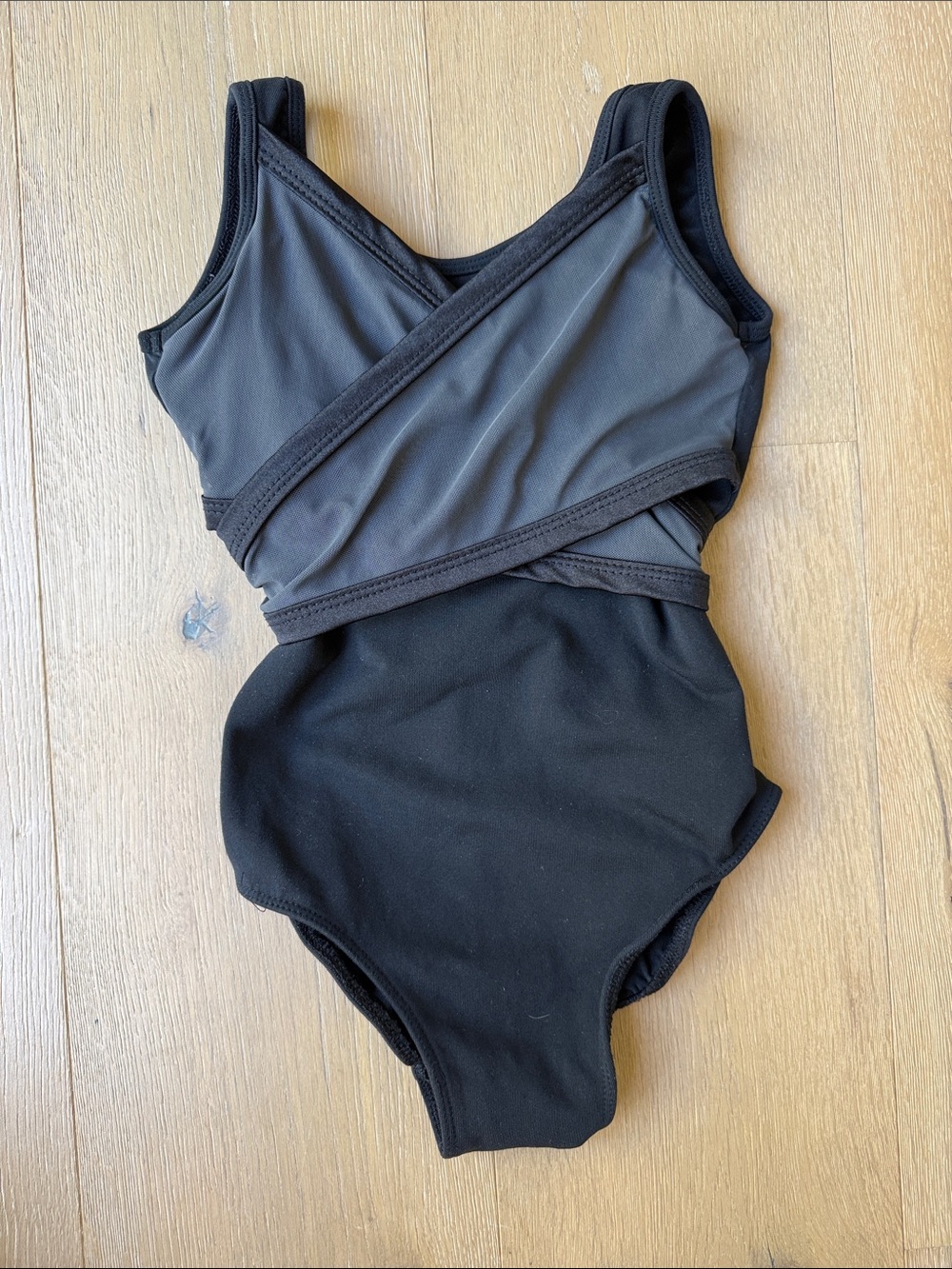 Five Dancewear Girls' Black and Charcoal Cross-Front Dance Leotard, YXL